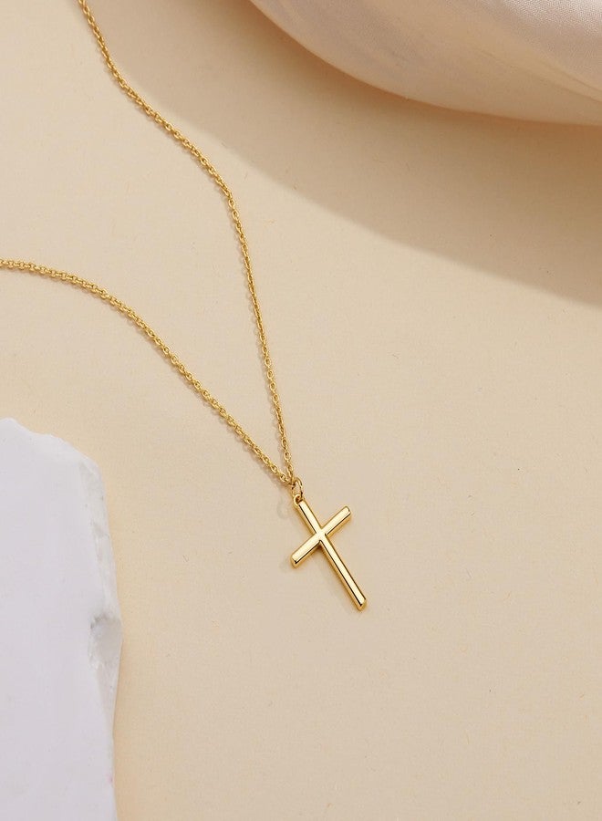 Poxtex قلادة صليب للنساء والفتيات، قلادة صليب رقيقة مطلية بالذهب عيار 14 قيراطًا والفضة، مقاومة للماء، عصرية وبسيطة، هدية مثالية للمسيحيين، مناسبة للتعميد أو كهدية دينية. - Image 5