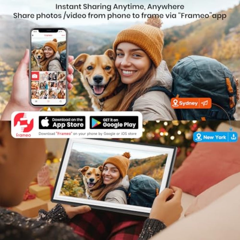 إطار صور رقمي بخاصية WiFi مقاس 15.6 بوصة من Frameo، وشاشة لمس إلكترونية بدقة 1920x1080 FHD IPS، وذاكرة 64 جيجابايت، وتدوير تلقائي، وقابل للتثبيت على الحائط، ومشاركة الصور/مقاطع الفيديو على الفور عبر Frameo من أي مكان - Image 3