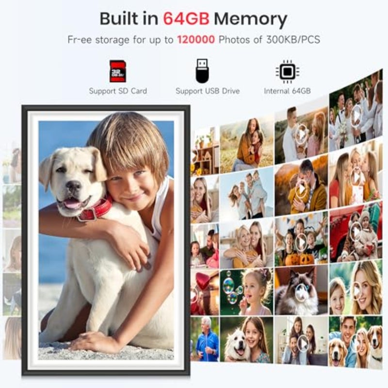 إطار صور رقمي بخاصية WiFi مقاس 15.6 بوصة من Frameo، وشاشة لمس إلكترونية بدقة 1920x1080 FHD IPS، وذاكرة 64 جيجابايت، وتدوير تلقائي، وقابل للتثبيت على الحائط، ومشاركة الصور/مقاطع الفيديو على الفور عبر Frameo من أي مكان - Image 5