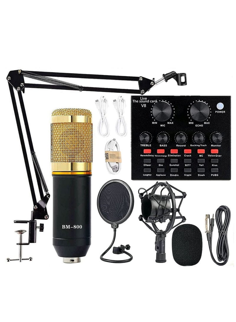 Condenser Microphone BundleMic Kit with Live Sound Card, Adjustable Mic Suspension Scissor Arm - Image 1