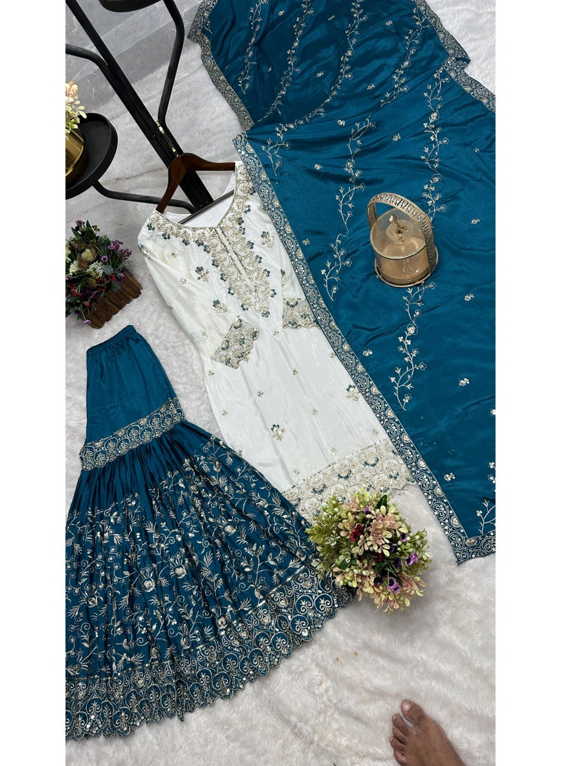 Super Asian Luxury Sharara Set with Heavy Embroidery, Sequence & Stone Handwork – Elegant Festive Wear - Image 3