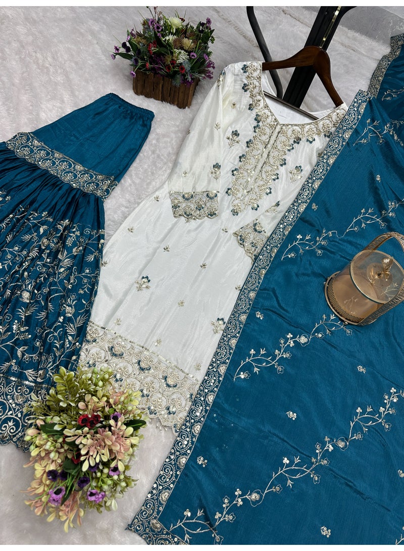 Super Asian Luxury Sharara Set with Heavy Embroidery, Sequence & Stone Handwork – Elegant Festive Wear - Image 4