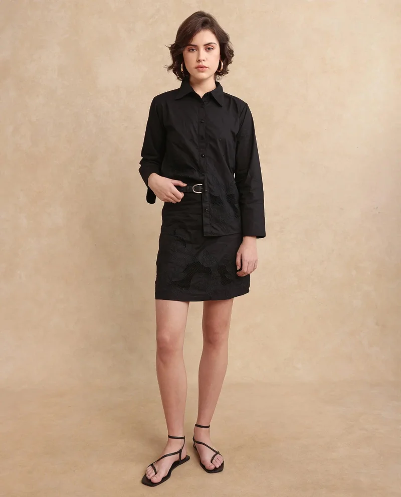 Rareism Women's Embroidered Shirt With Bell Sleeves