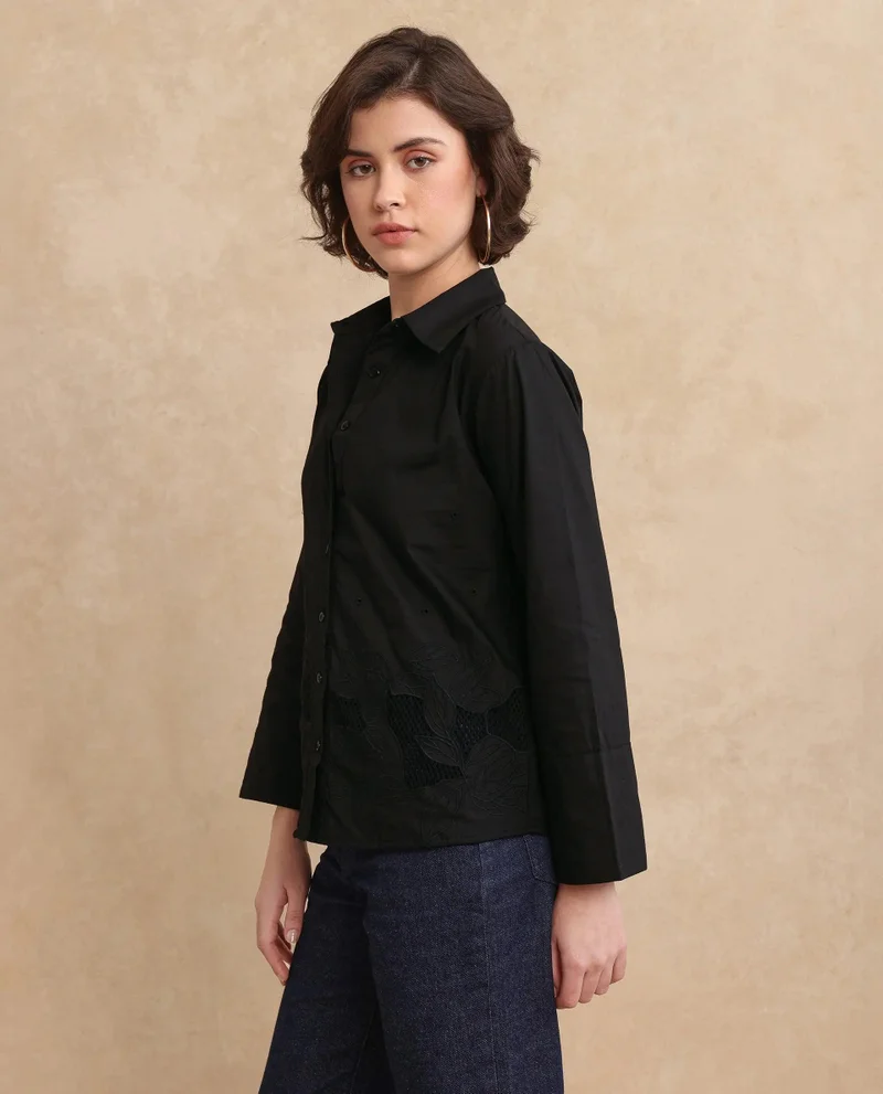 Rareism Women's Embroidered Shirt With Bell Sleeves