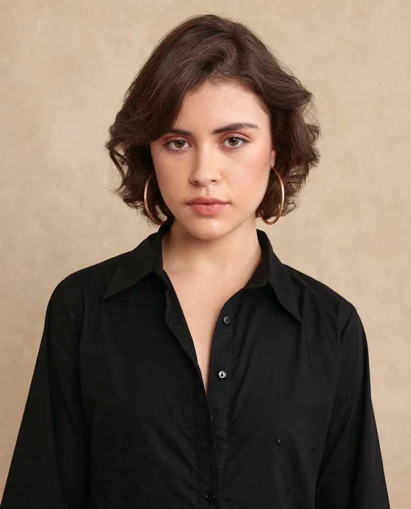 Rareism Women's Embroidered Shirt With Bell Sleeves
