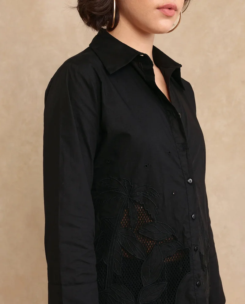 Rareism Women's Embroidered Shirt With Bell Sleeves