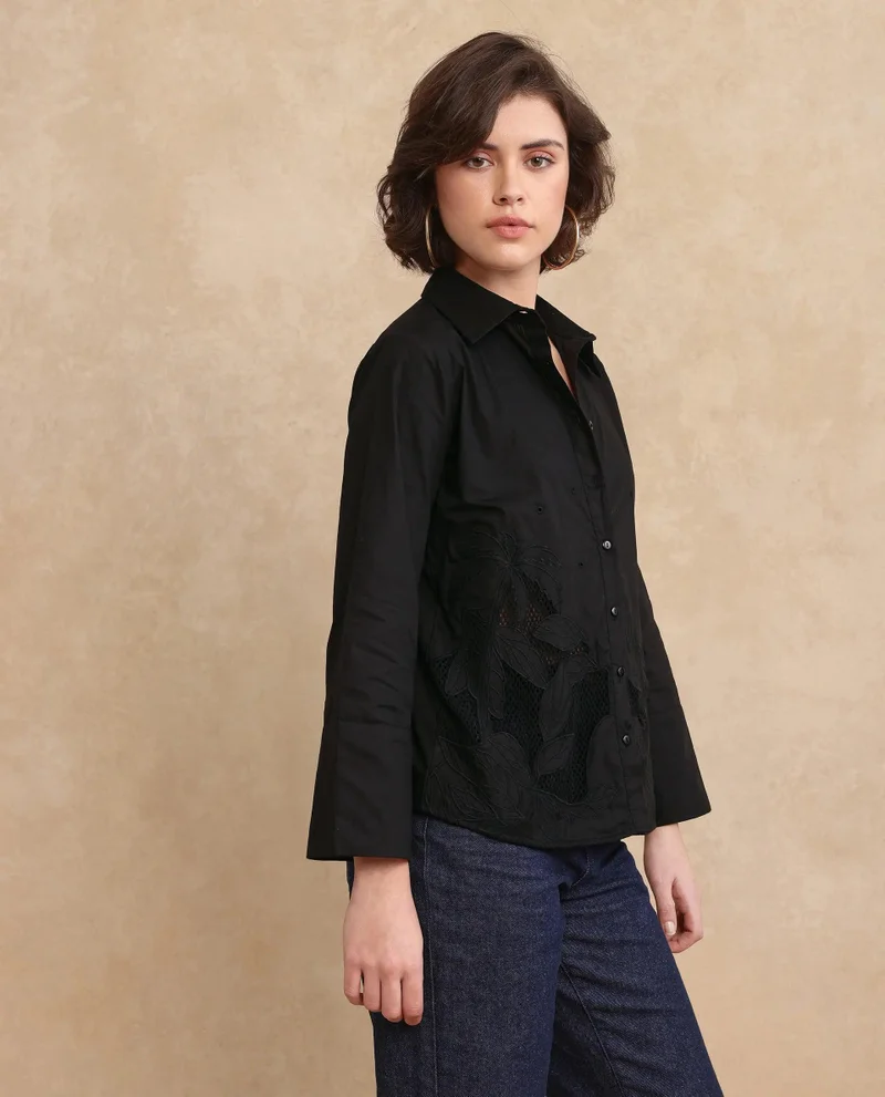 Rareism Women's Embroidered Shirt With Bell Sleeves