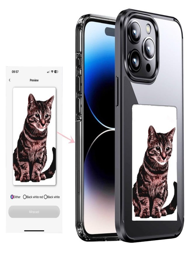 جراب هاتف KSOPUERT الذكي المزود بشاشة حبر متوافق مع iPhone 15 Pro Max، مقاوم للصدمات، يدعم تصوير الشاشة بنفسك، أسود - Image 1