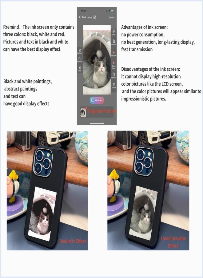 جراب هاتف KSOPUERT الذكي المزود بشاشة حبر متوافق مع iPhone 15 Pro Max، مقاوم للصدمات، يدعم تصوير الشاشة بنفسك، أسود - Image 5