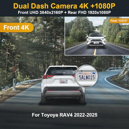FITCAMX كاميرا داش فيت كام إكس الأمامية 2160P+الخلفية 1080P لسيارة تويوتا RAV4 LE Limited SE Adventure XLE XSE موديل B (تحتوي على فتحة تهوية) ، تصميم OEM ، تسجيل مزدوج متكرر ، واي فاي وتطبيق ، حساس G ، سهل الإعداد ، بطاقة 128GB - Image 3