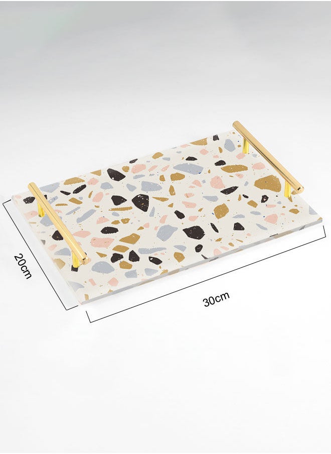 LOWHA صينية تقديم أكريليك مزخرفة بمقابض معدنية ذهبية اللون تيرازو 20x30 سم  - Image 2
