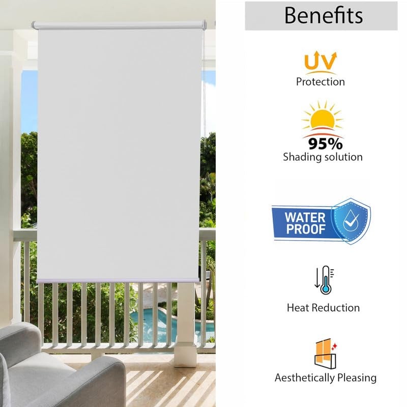 GREEN DECOR -Roller Blinds 300 GSM Polyester Fabric Waterproof & Sun Blockage Corded Roll Up and Down Blinds Curtains for Window, Door, Balcony (White Color 2 X 4.5 Feet, Pack of 1 Piece) - Image 4