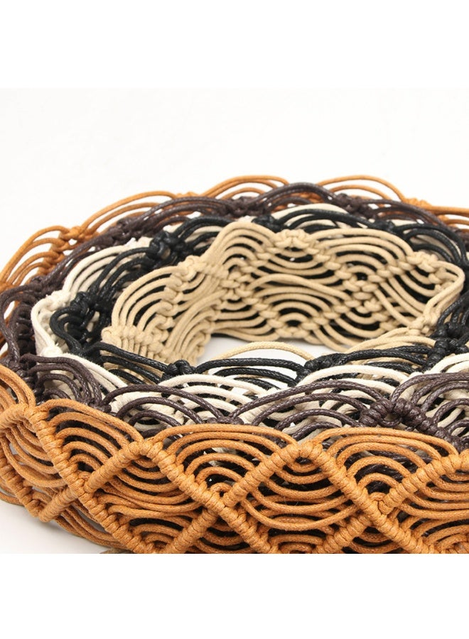 Wax rope woven belt Hand woven hollow belt women's wood buckle belt decorative skirt belt（Beige） - Image 5