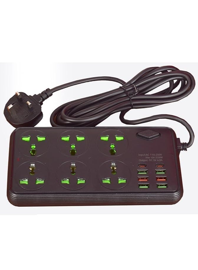 6 USB Socket 6-Way Power Strip Comes with a generous 3-meter extension cable - Image 2