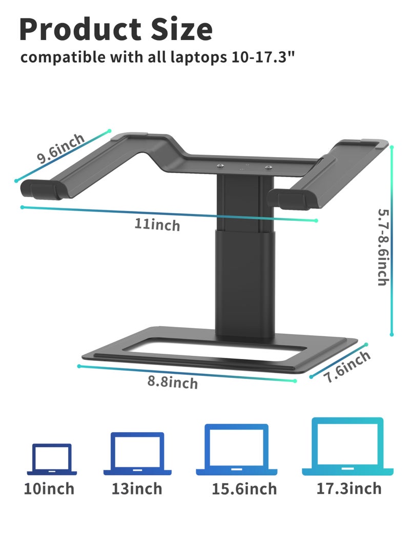 SOUNDANCE Adjustable Laptop Stand for Desk, Computer Stand, Ergonomic Laptop Riser Holder Compatible with 10 to 17.3 Inches Notebook PC Computer, Aluminum Black - Image 2