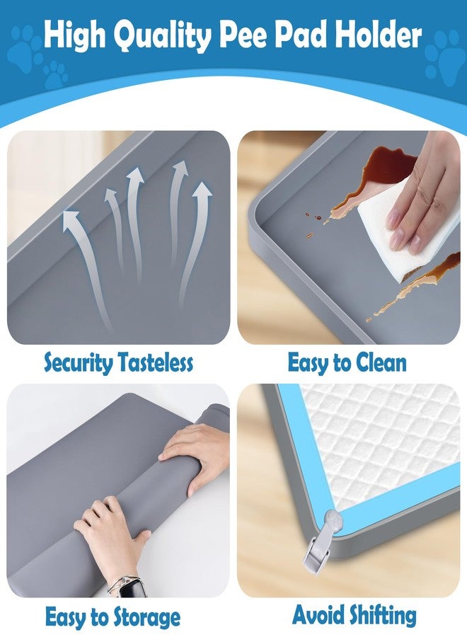 phepetroll Dog Pee Pad Holder, Dog Potty Tray Silicone Puppy Pad Holder Tray Fits for 24" x 24" Training Pads, Puppy Potty Tray With 4 Clamps No Spill Raised Lip High Edge for Indoor Floor Protection (Dark Grey) - Image 3