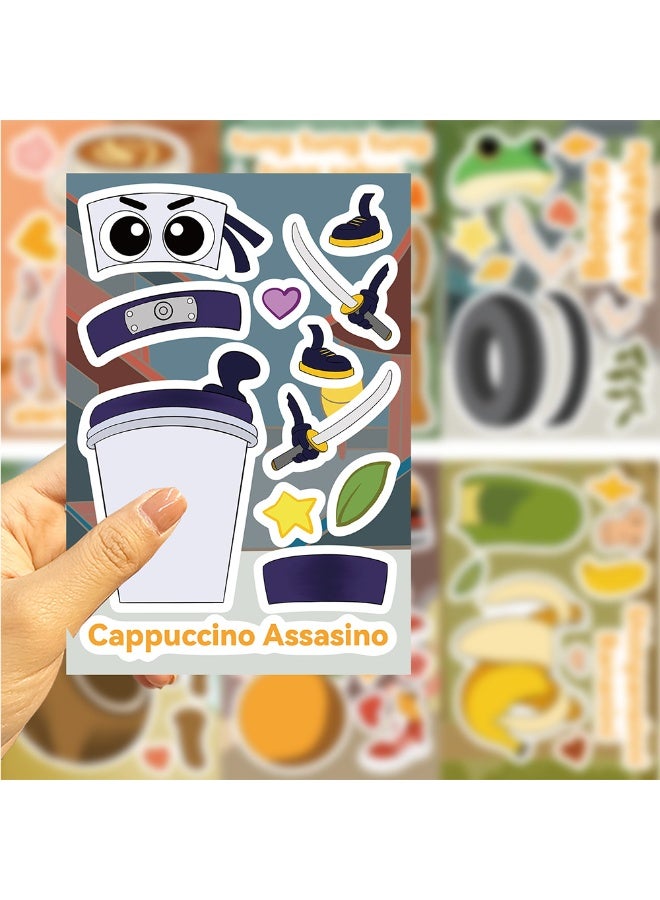 MYNGAPOP 8 Sheets/Set ‌Italian Brainrot Animals Stickers Waterproof Make a Face Puzzle Stickers DIY Craft for Kids - Image 4