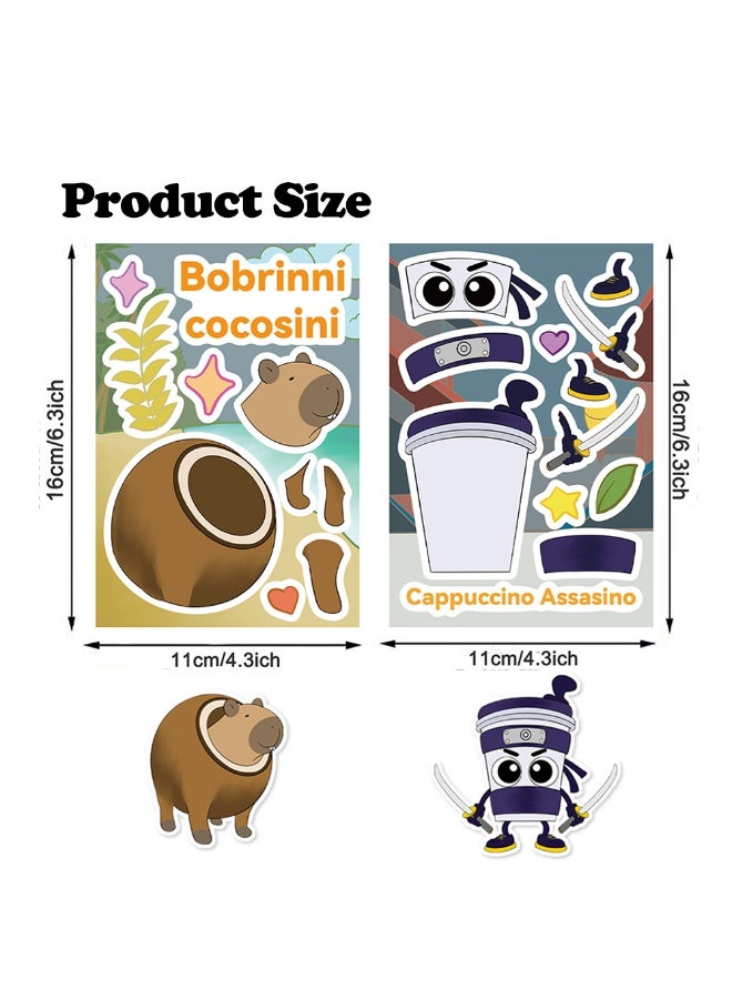 MYNGAPOP 8 Sheets/Set ‌Italian Brainrot Animals Stickers Waterproof Make a Face Puzzle Stickers DIY Craft for Kids - Image 2