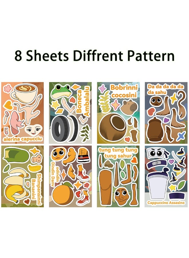 MYNGAPOP 8 Sheets/Set ‌Italian Brainrot Animals Stickers Waterproof Make a Face Puzzle Stickers DIY Craft for Kids - Image 3