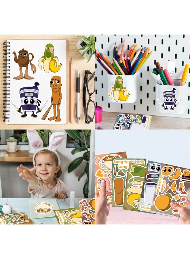 MYNGAPOP 8 Sheets/Set ‌Italian Brainrot Animals Stickers Waterproof Make a Face Puzzle Stickers DIY Craft for Kids - Image 5