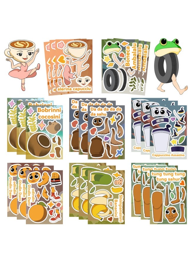 MYNGAPOP 8 Sheets/Set ‌Italian Brainrot Animals Stickers Waterproof Make a Face Puzzle Stickers DIY Craft for Kids - Image 1