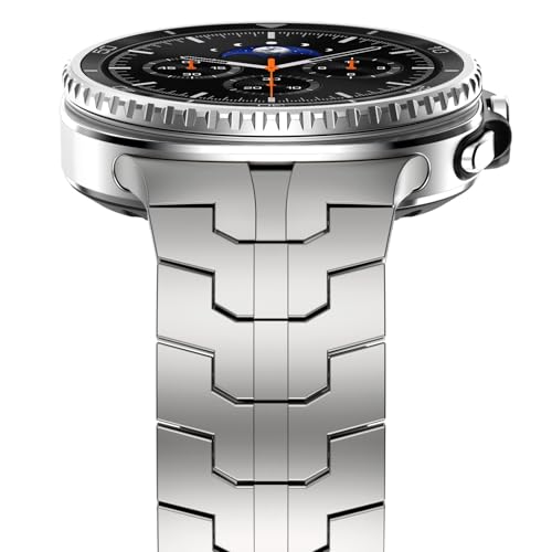 WINGLE Metal Bands for Galaxy Watch 8/8 Classic Band Samsung Galaxy Watch 8 Band 44mm 40mm 46mm Men Rugged Durable Armor Stainless Steel Strap Classy Elegant Casual Business Link Bracelet, Titanium - Image 3