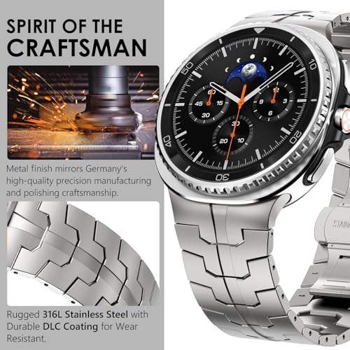 WINGLE Metal Bands for Galaxy Watch 8/8 Classic Band Samsung Galaxy Watch 8 Band 44mm 40mm 46mm Men Rugged Durable Armor Stainless Steel Strap Classy Elegant Casual Business Link Bracelet, Titanium - Image 4