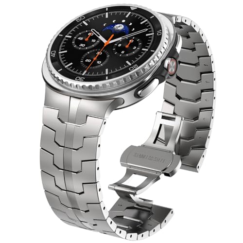 WINGLE Metal Bands for Galaxy Watch 8/8 Classic Band Samsung Galaxy Watch 8 Band 44mm 40mm 46mm Men Rugged Durable Armor Stainless Steel Strap Classy Elegant Casual Business Link Bracelet, Titanium - Image 1