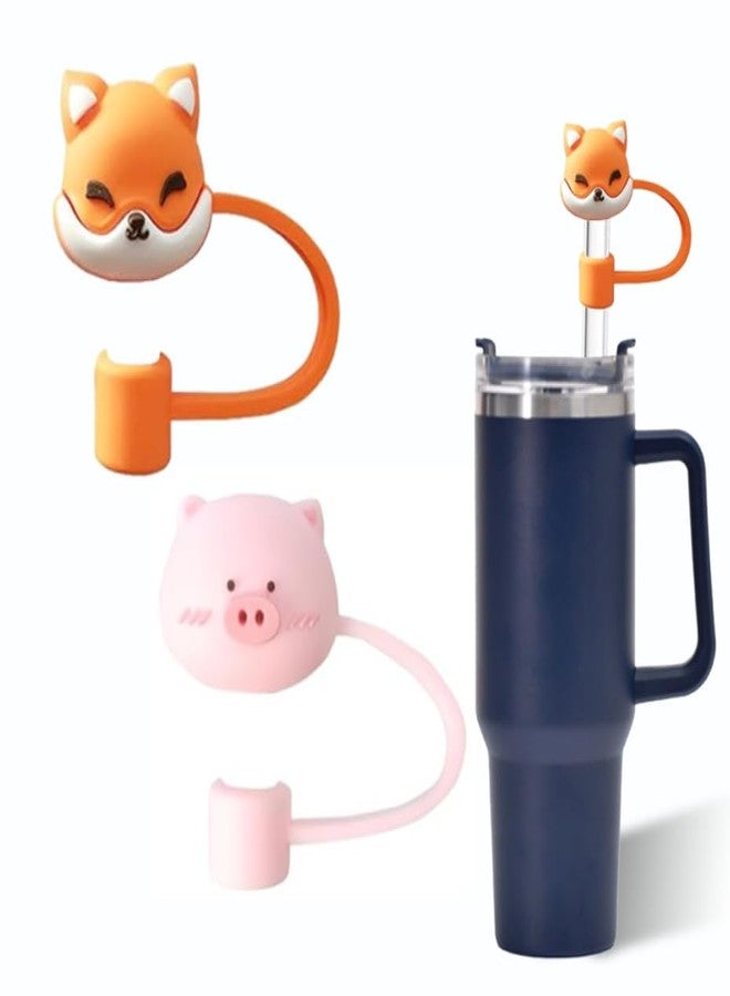 Jinshining The fox and the Pig Straw Cover for Stanley 40&30 Oz Cup, 10mm Silicone Straw Covers Cap for Stanley Cup Accessories, Cute Straw Topper for Tumblers, Straw Cap Stopper for Reusable Straws - Image 1