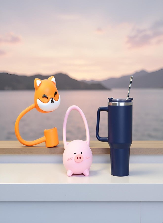 Jinshining The fox and the Pig Straw Cover for Stanley 40&30 Oz Cup, 10mm Silicone Straw Covers Cap for Stanley Cup Accessories, Cute Straw Topper for Tumblers, Straw Cap Stopper for Reusable Straws - Image 4
