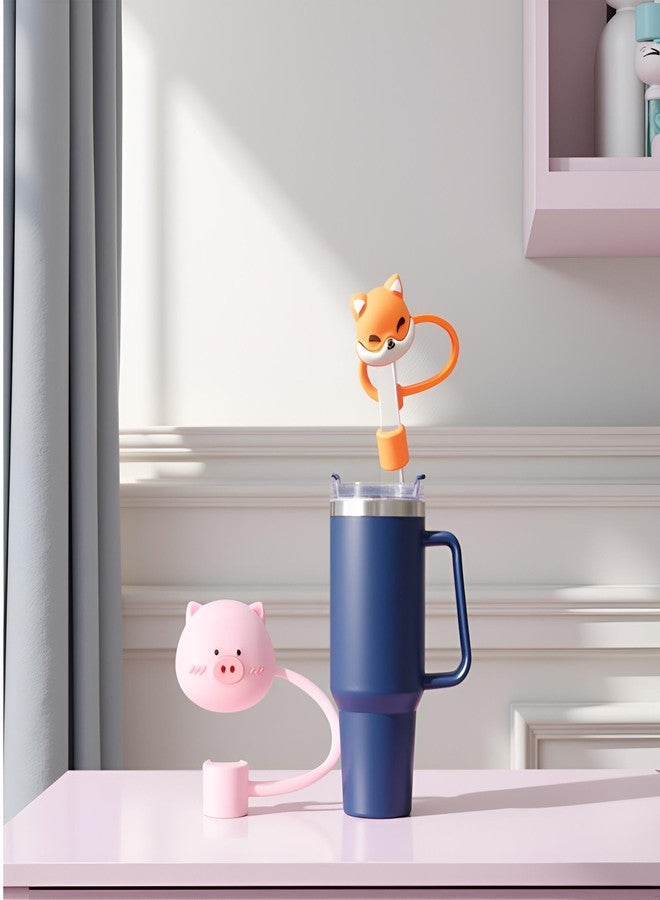 Jinshining The fox and the Pig Straw Cover for Stanley 40&30 Oz Cup, 10mm Silicone Straw Covers Cap for Stanley Cup Accessories, Cute Straw Topper for Tumblers, Straw Cap Stopper for Reusable Straws - Image 2
