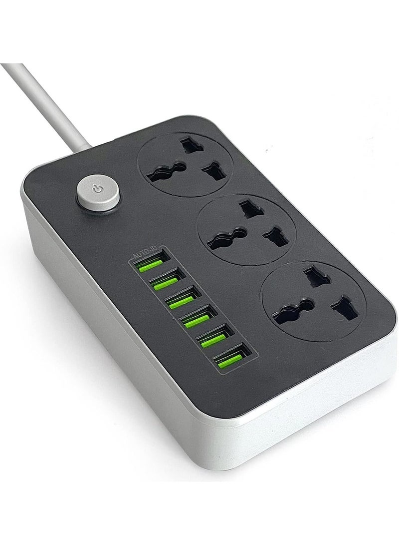 MONOGUE Power Strips Extension Cord 3 Outlets Power Socket with 6 USB Ports Universal Charging Socket with 2M Bold Extension Cord - Image 1