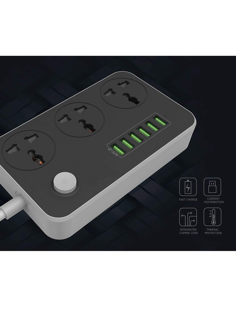 MONOGUE Power Strips Extension Cord 3 Outlets Power Socket with 6 USB Ports Universal Charging Socket with 2M Bold Extension Cord - Image 4