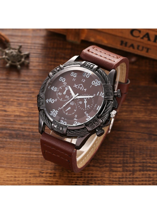 OLUDENIZ 🕴️ Elegant 6-Piece Men’s Business Gift Set – Brown Leather Watch, Belt, Wallet, Tie, Cufflinks & Tie Clip  - Image 5