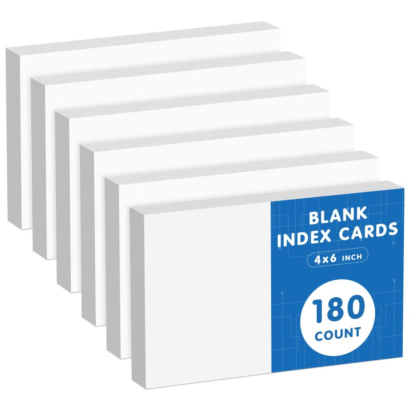 Aidunmis 4x6 Note Cards Blank Index Cards, 180 Counts 4 x 6 Index Cards, 4x6 Notecards No Lines for Studying School, Blank on Both Sides, White Note Cards Bulk, 6 Pack of 30 Sheets - Image 1