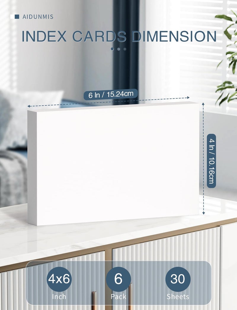 Aidunmis 4x6 Note Cards Blank Index Cards, 180 Counts 4 x 6 Index Cards, 4x6 Notecards No Lines for Studying School, Blank on Both Sides, White Note Cards Bulk, 6 Pack of 30 Sheets - Image 2