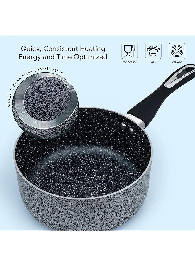 إمبكس طقم أواني طهي من الألومنيوم، 7 قطع، سطح جرانيت غير لاصق، غطاء زجاجي مقوى، مقلاة، قدر مع غطاء، قدر حليب مع غطاء، ملعقتان، ضمان لمدة عام NCB 7104 - Image 5