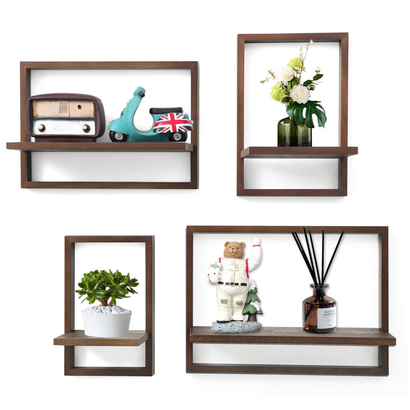 PHOENANCEE Square Floating ShelvesFramed Wall Shelf Decorative Set of 4Modern Plants Hanging Display Art Decor Storage for Livingroom Bedroom Bathroom FarmhouseHome Light WoodRustic Walnut - Image 2