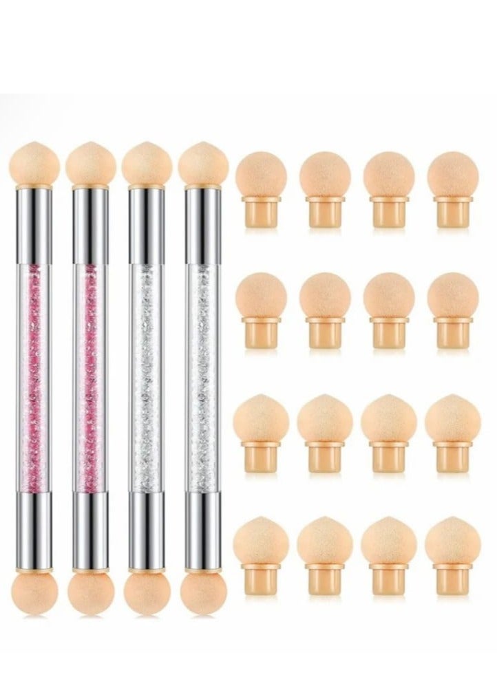 NIBEMINENT Nail Art Brushes, Double Head Sponge Tool, Gradient Brush, Rhinestone Handle Acrylic Painting with 16 Pieces Replacement for Manicure, 4 (Pink, White) - Image 3