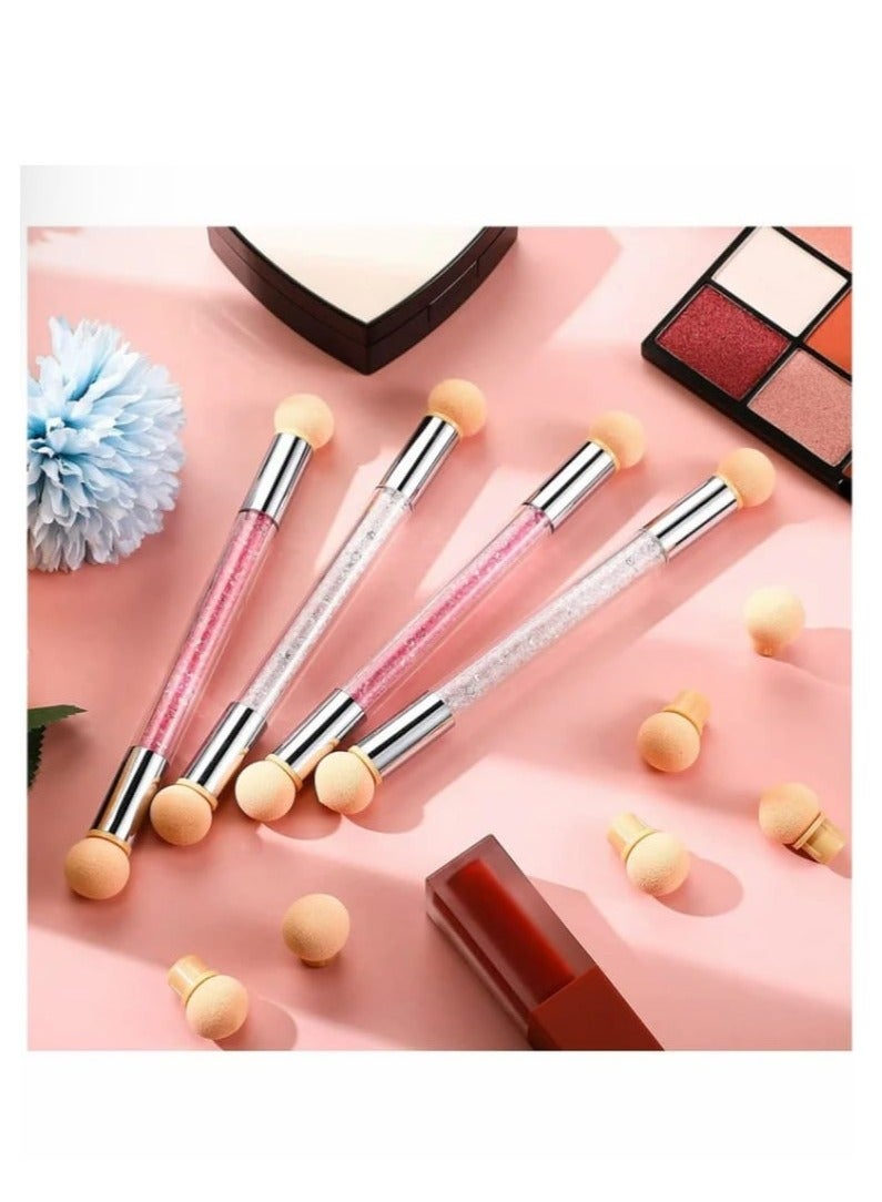 NIBEMINENT Nail Art Brushes, Double Head Sponge Tool, Gradient Brush, Rhinestone Handle Acrylic Painting with 16 Pieces Replacement for Manicure, 4 (Pink, White) - Image 5