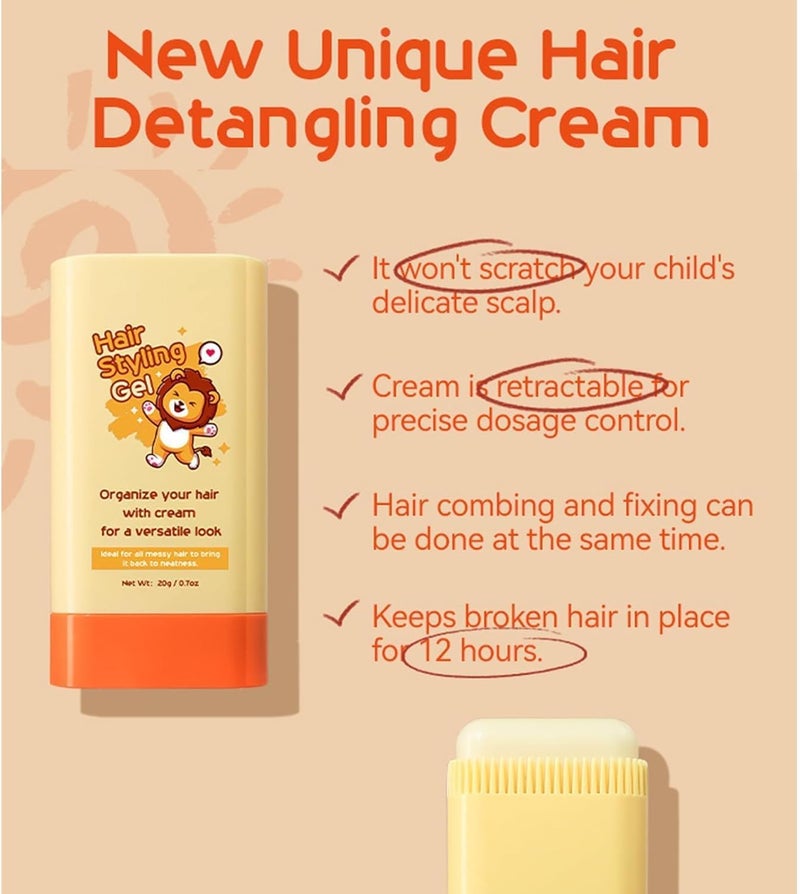 2-in-1 Hair Styling Gel for Kids, Children's Hair Wax Stick - Built-in Comb, Hair Finishing Stick, Natural Ingredients Refreshing and Non-Greasy, Easy to Styling (20g/0.7oz) - Image 2