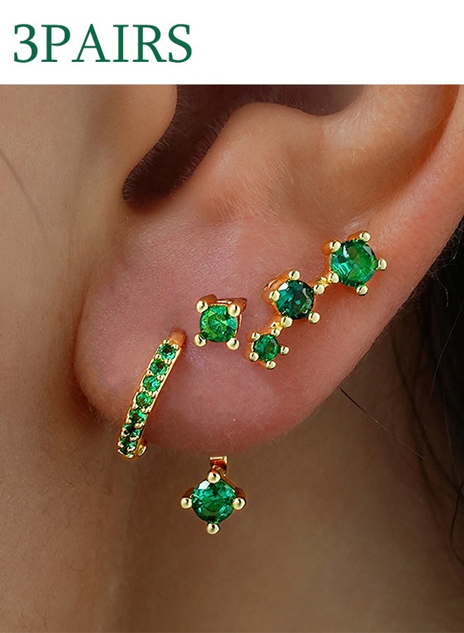 KANGLI New Fashion Copper Rhinestone Decor Earrings for Women Daily Decoration 3 Pairs/Set - Image 1
