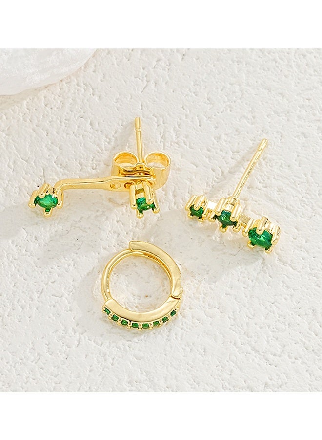 KANGLI New Fashion Copper Rhinestone Decor Earrings for Women Daily Decoration 3 Pairs/Set - Image 2