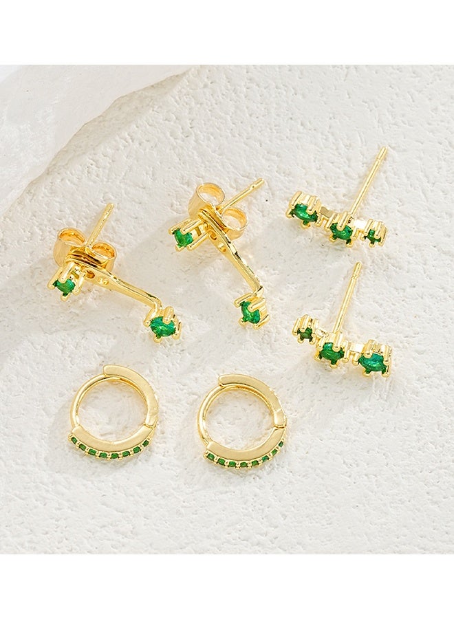 KANGLI New Fashion Copper Rhinestone Decor Earrings for Women Daily Decoration 3 Pairs/Set - Image 4