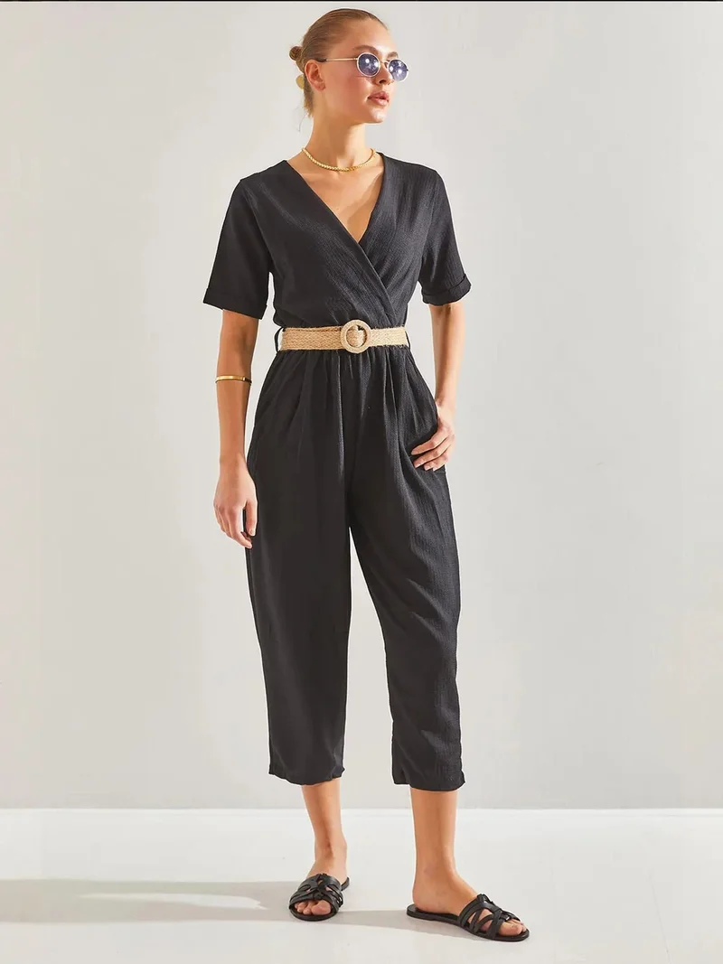 LUCCI V-Neck Crop Jumpsuit with Bow