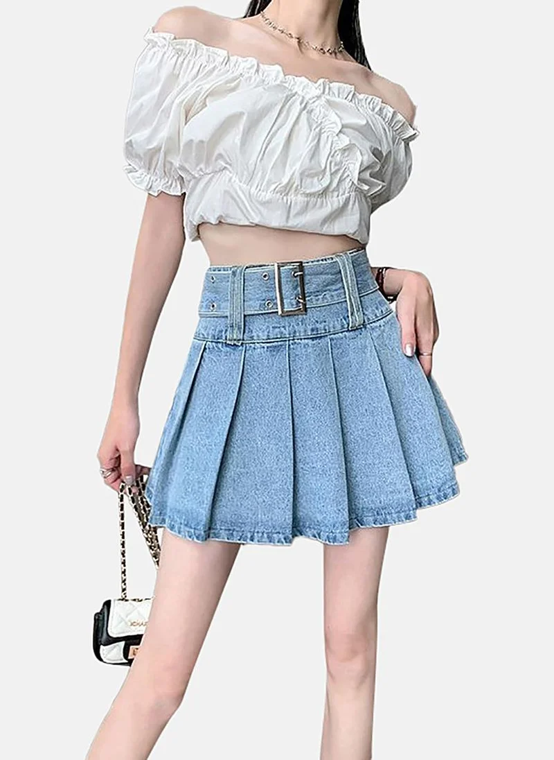 YUNIQEE Blue Tiered Solid Mini Skirt