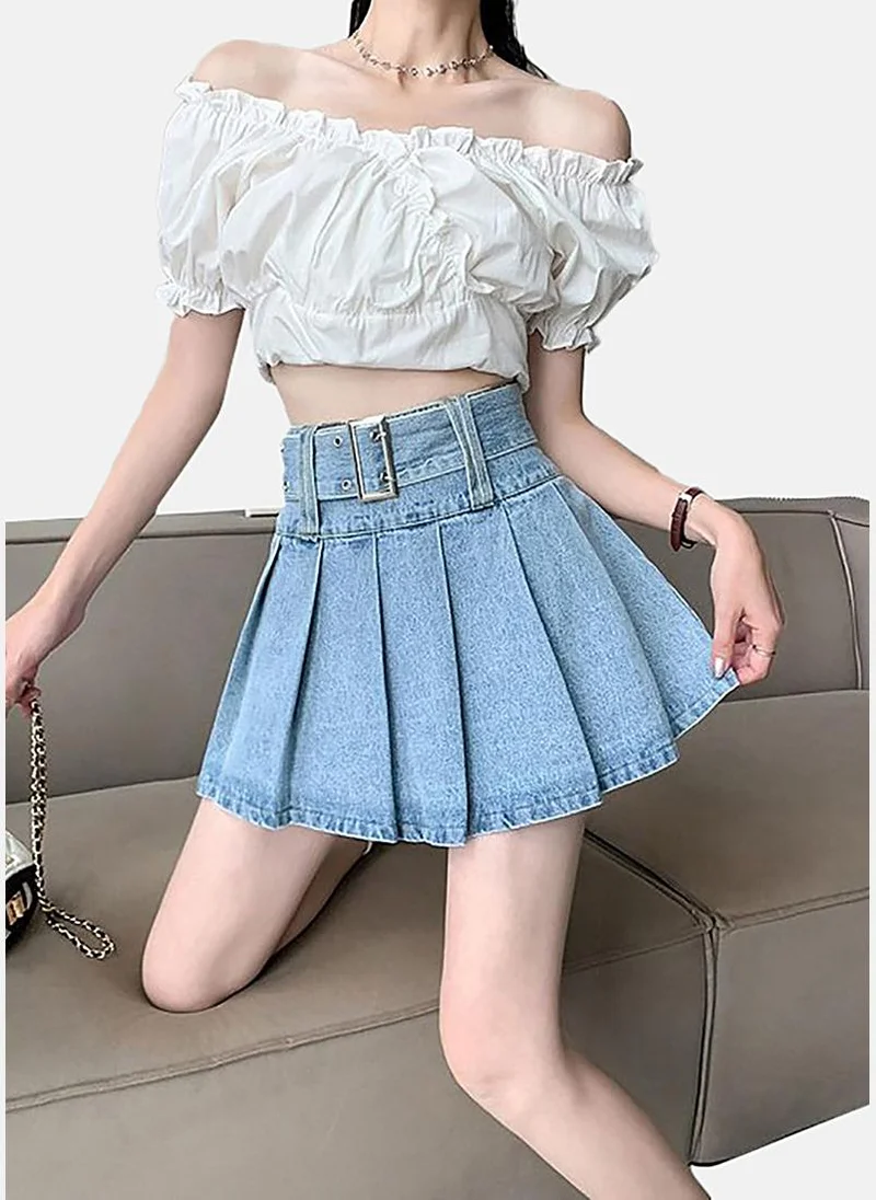 YUNIQEE Blue Tiered Solid Mini Skirt