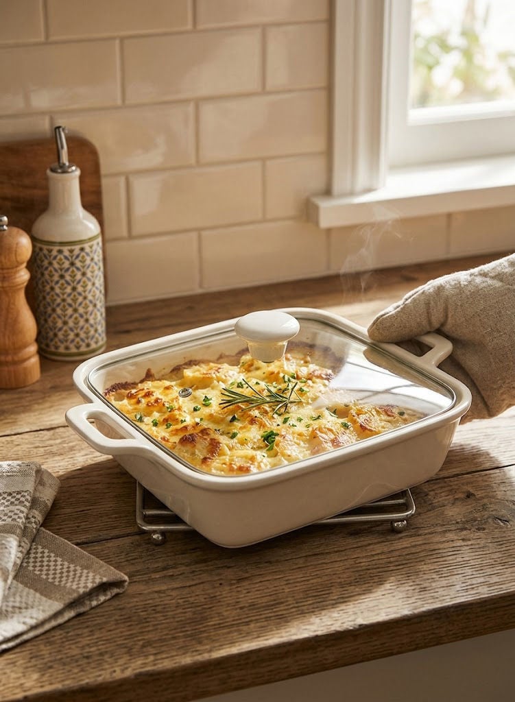 Dove Porcelain Square Baking Dish with Glass Lid White 11.5 inch - Image 3