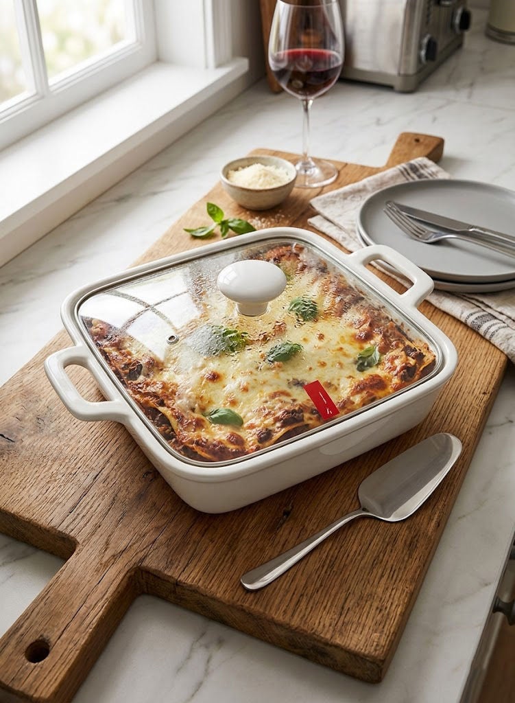 Dove Porcelain Square Baking Dish with Glass Lid White 11.5 inch - Image 2