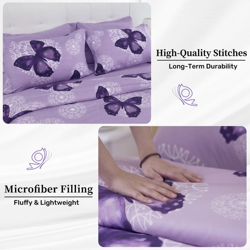 ARTALL Bed in A Bag Full/Queen Size 8 Pieces, Purple Butterfly All Season Bedding Comforter Bed Set with Pillow Shams, Flat Sheet, Fitted Sheet, Bed Skirt, Pillowcases - Image 4